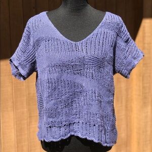 Eileen Fisher Asymmetrical Blue Loose Knit Top